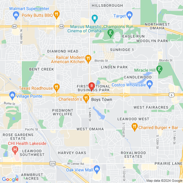 Websnoogie Web Hosting location map: 14301 FNB Pkwy #104, Omaha, Nebraska